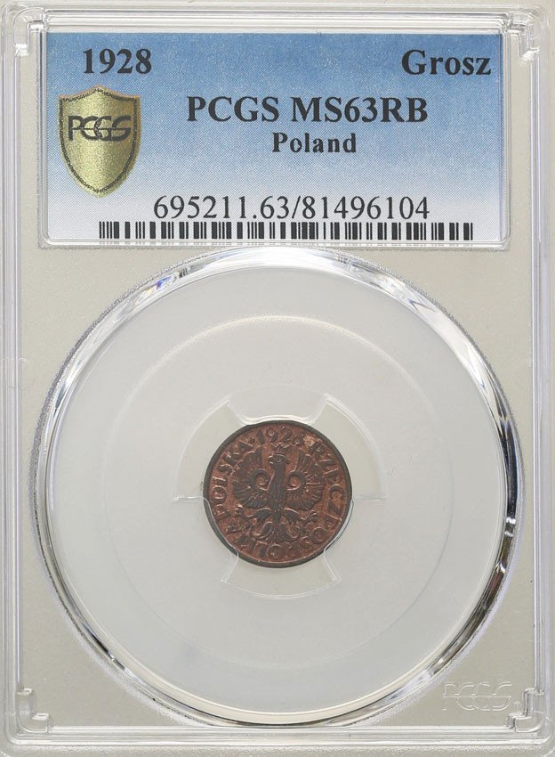 II RP. 1 grosz 1928 PCGS MS63 RB